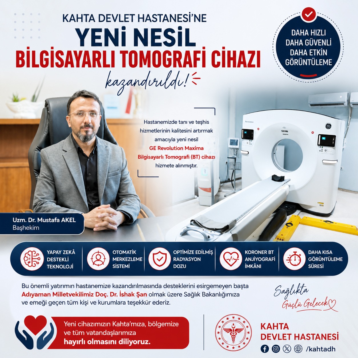 Kahta Devlet Hastanesi’ne yeni nesil bilgisayarlı tomografi cihazı kazandırıldı